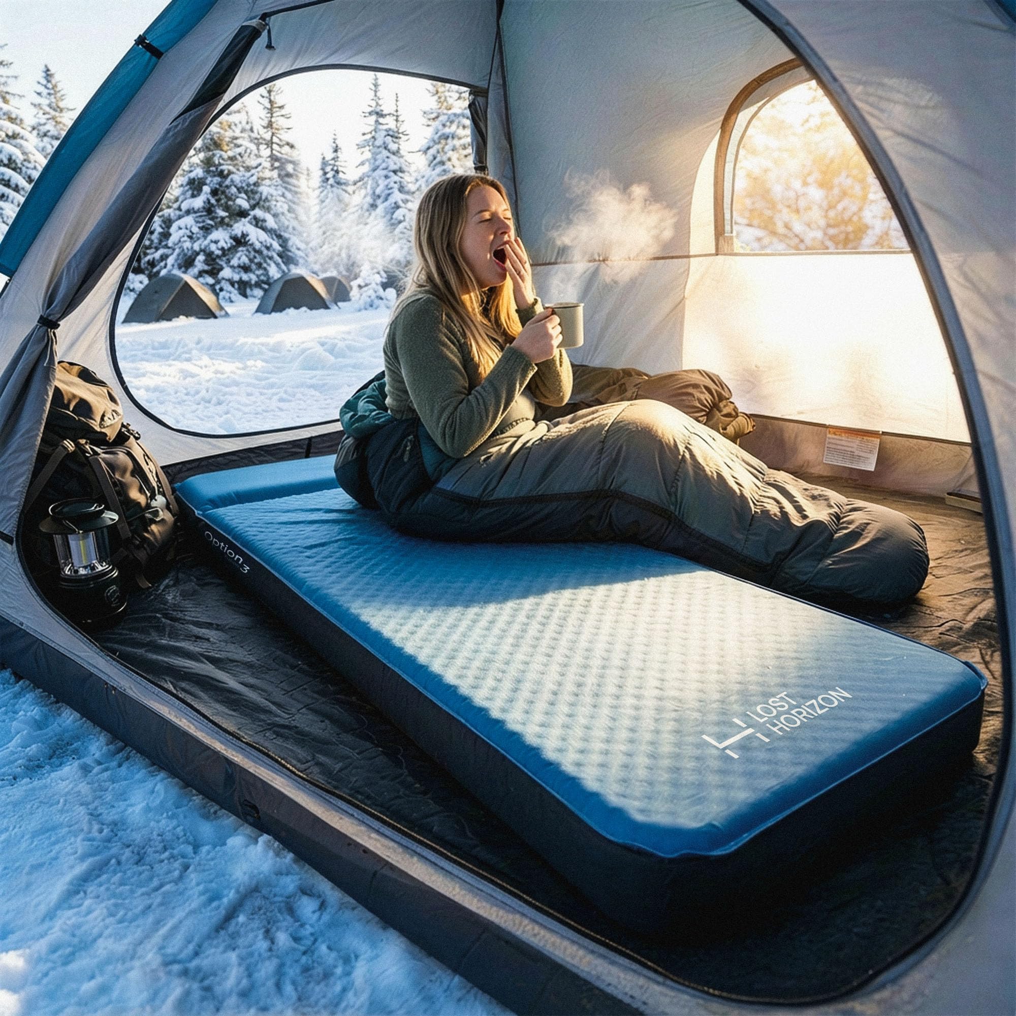 LOSTHORIZON Air & Foam Camping Mattress, Self-Inflating Sleeping Pad, 3" Thick, with Pump Sack, Full