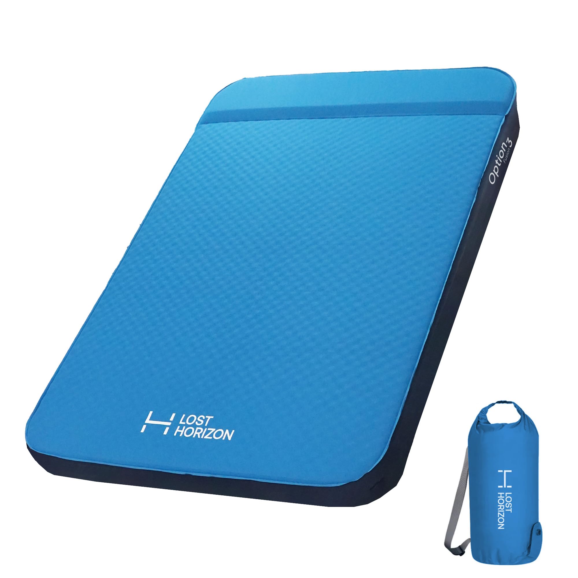 LOSTHORIZON Air & Foam Camping Mattress, Self-Inflating Sleeping Pad, 3" Thick, with Pump Sack, Full