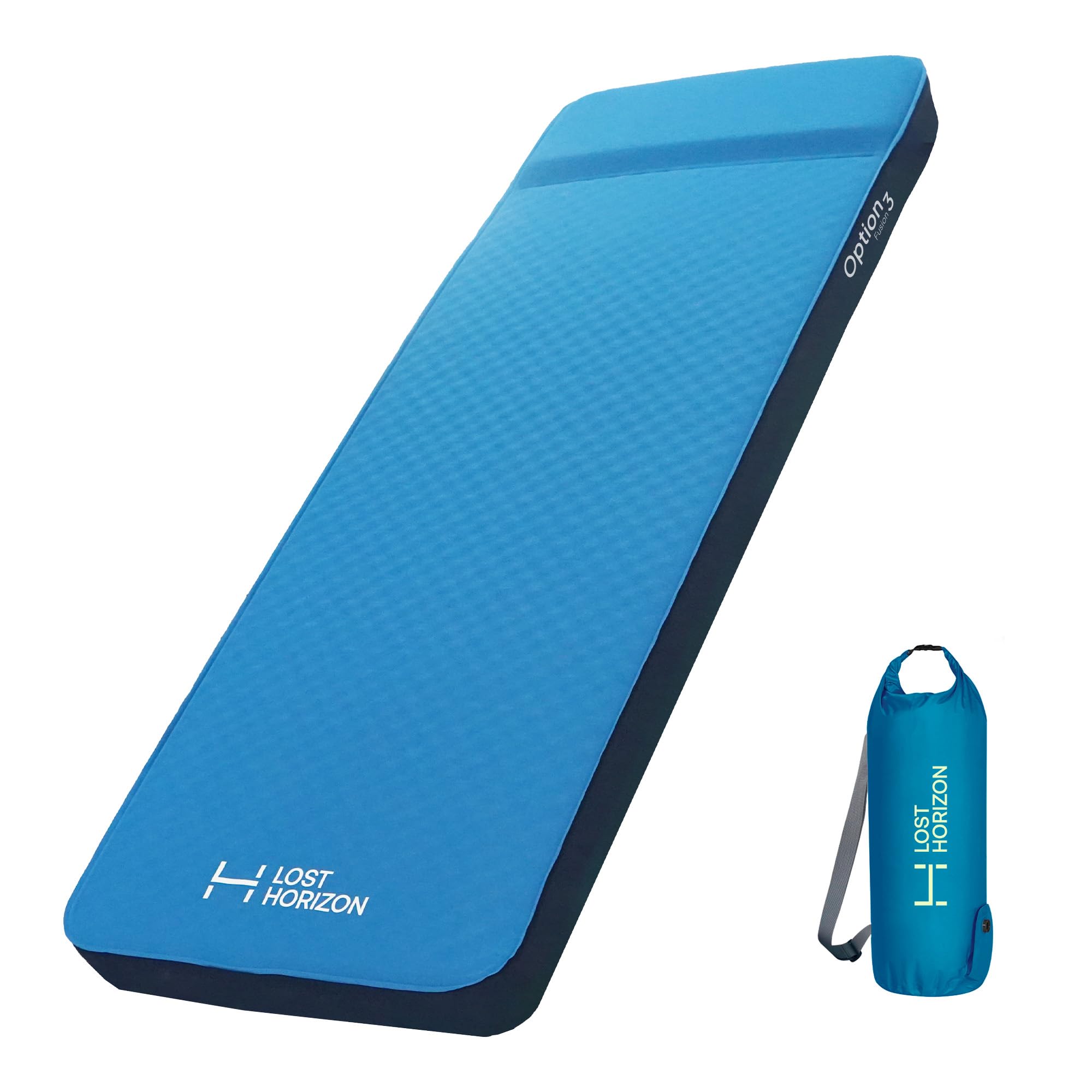 LOSTHORIZON Air & Foam Camping Mattress, Self-Inflating Sleeping Pad, 3" Thick, with Pump Sack, Full